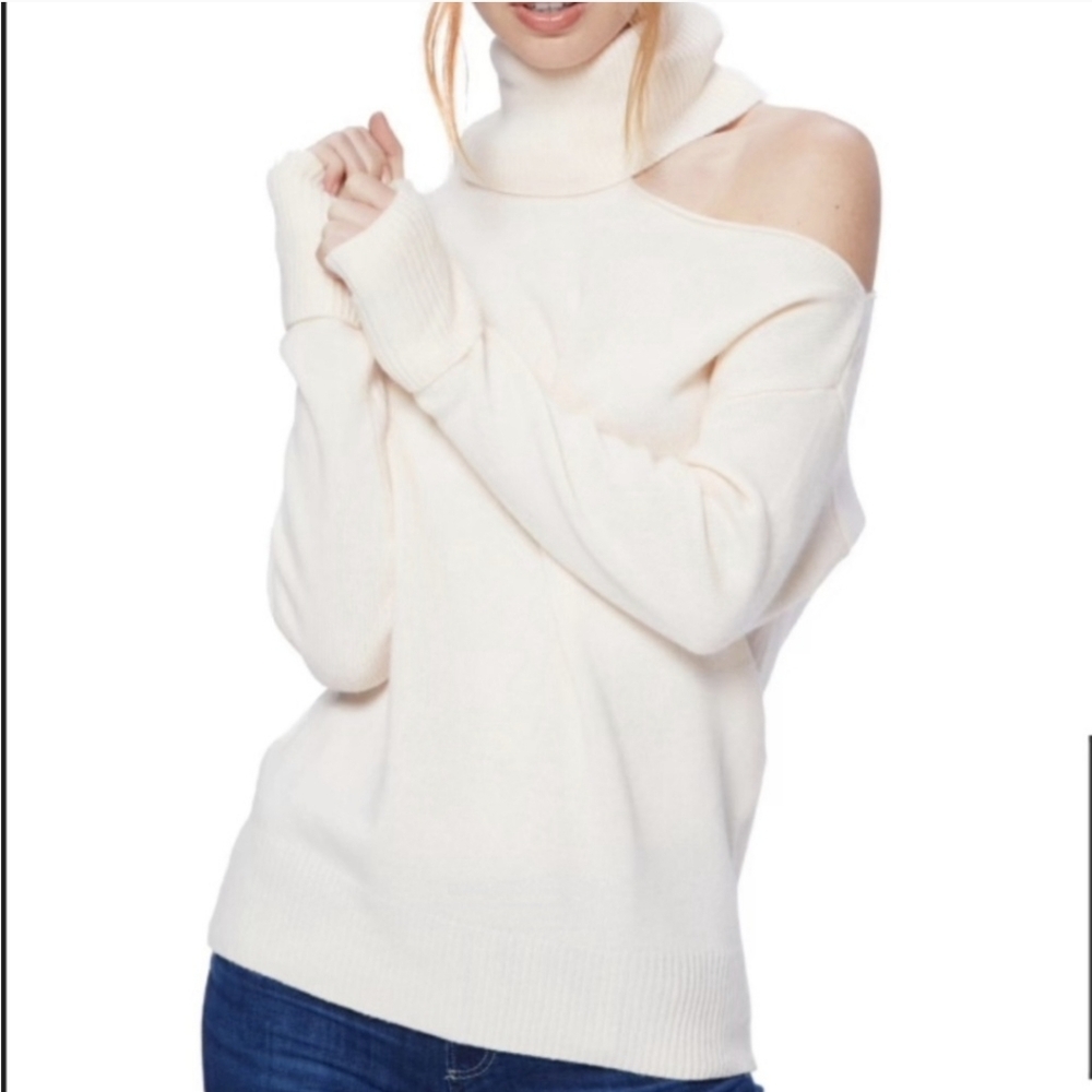 PAIGE ivory cold shoulder turtleneck sweater